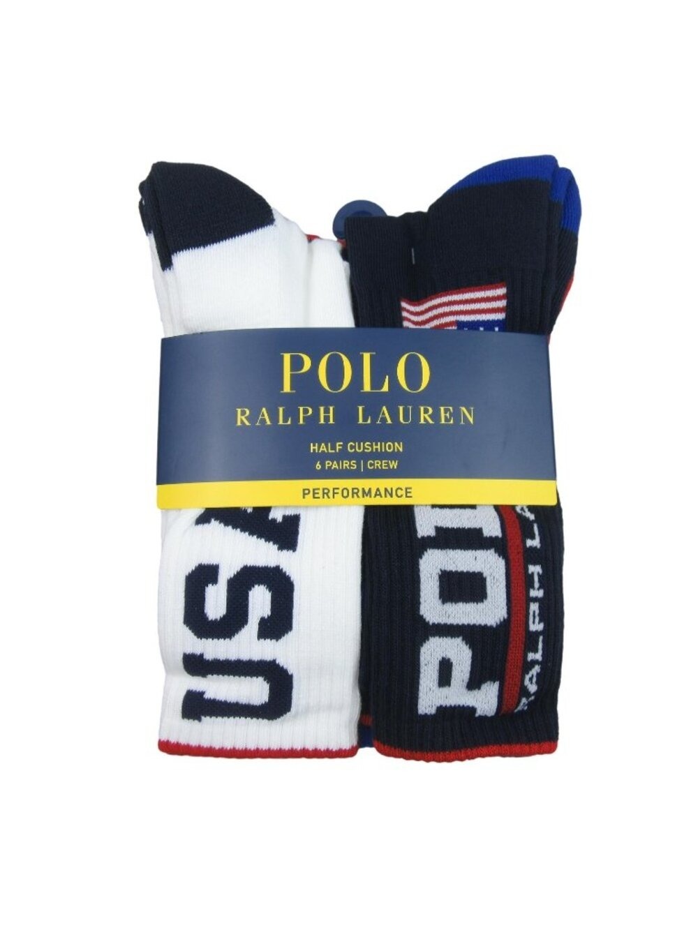 Polo Ralph Lauren Performance Stadium Crew Socks 6 Pack Men's Size 6-13 NEW